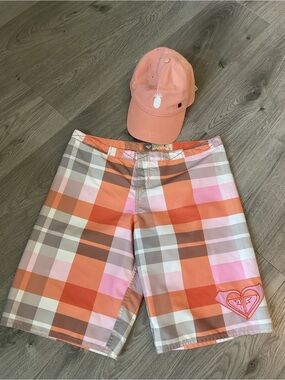 *Roxy* Women’s Plaid Bermuda Shorts - Pink, Orange & Cream